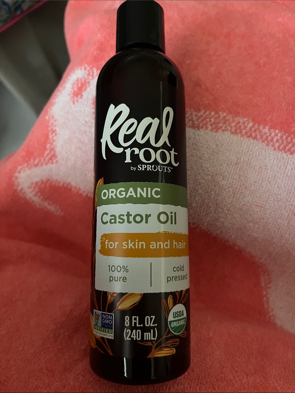 Real Root Organic Castor Oil for Skin & Hair — Brown Bottle